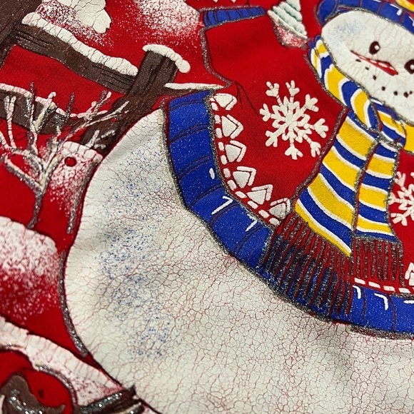 Vintage 1980s Snowman Christmas Holiday Time 80s Crewneck Sweatshirt - Picture 7 of 8